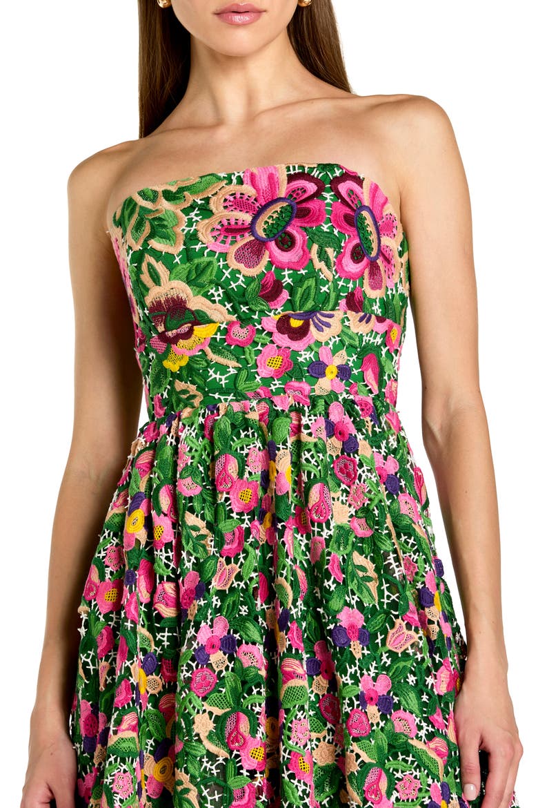 Strapless Floral Embroidered Midi Dress, Alternate, color, Green Multi