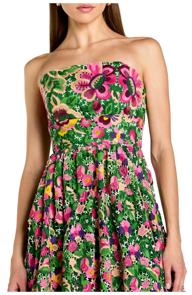 Mac Duggal Strapless Floral Embroidered Midi Dress, Alternate, color, Green Multi