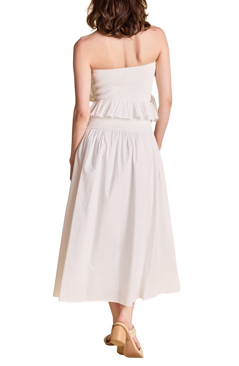 Endless Rose Mixed Media Ruffle Strapless Maxi Dress, Alternate, color, White