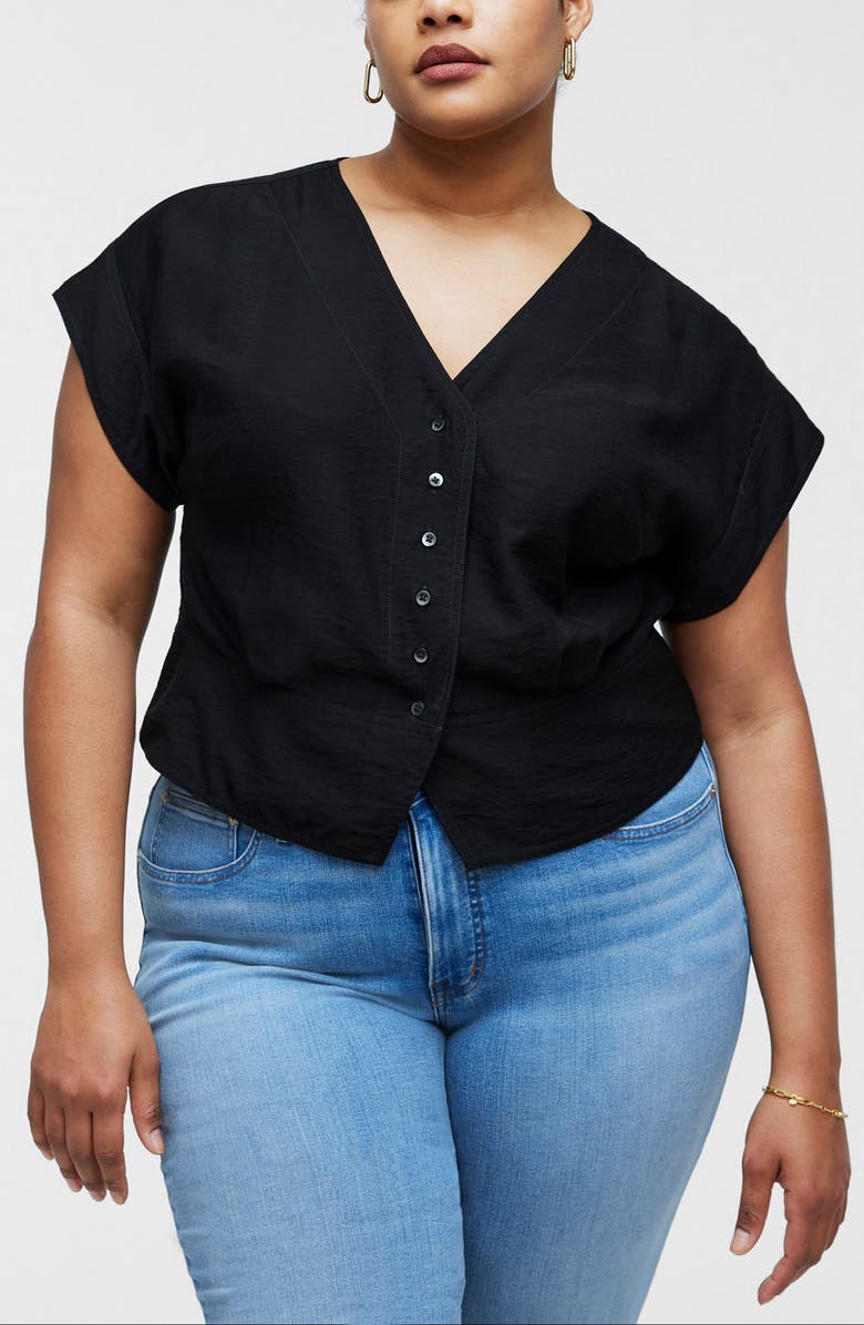 Madewell Pleated Short Sleeve Top, Main, color, 