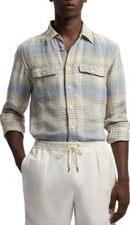 Ralph Lauren Purple Label Plaid Linen Button-Up Shirt