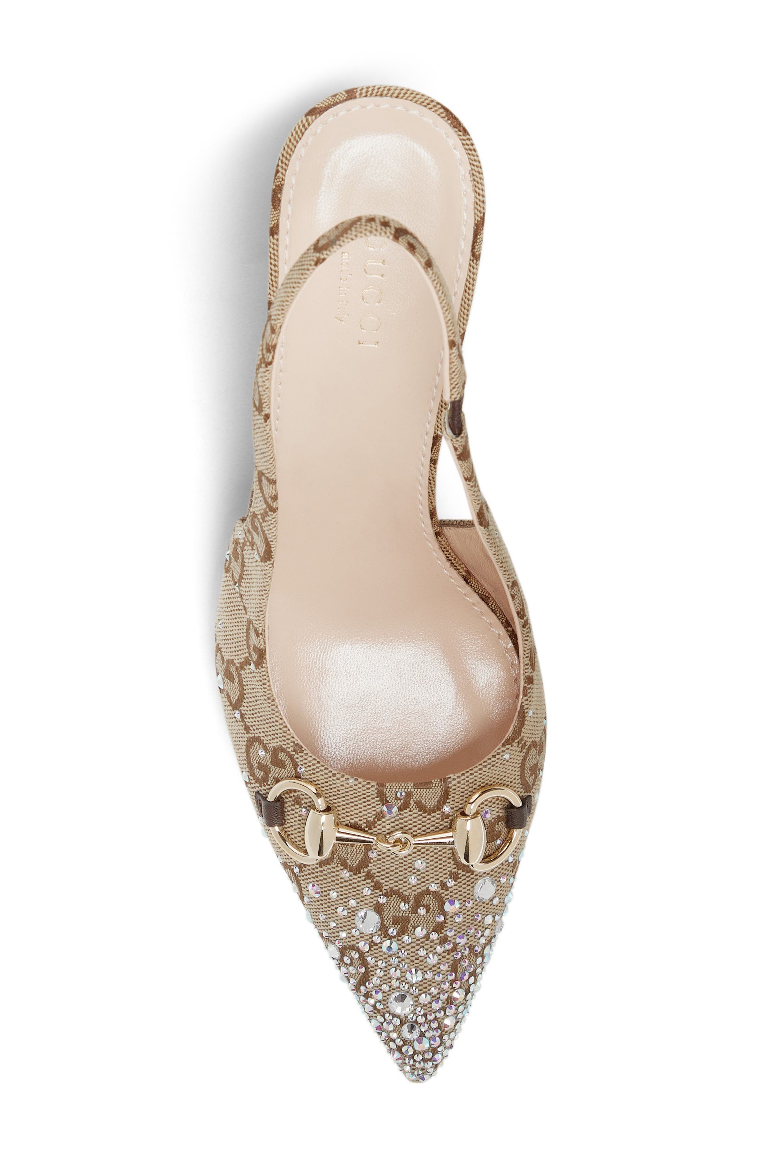Erin Crystal Embellished Pointed Toe Slingback Pump, Alternate, color, BEIGE/ BROWN