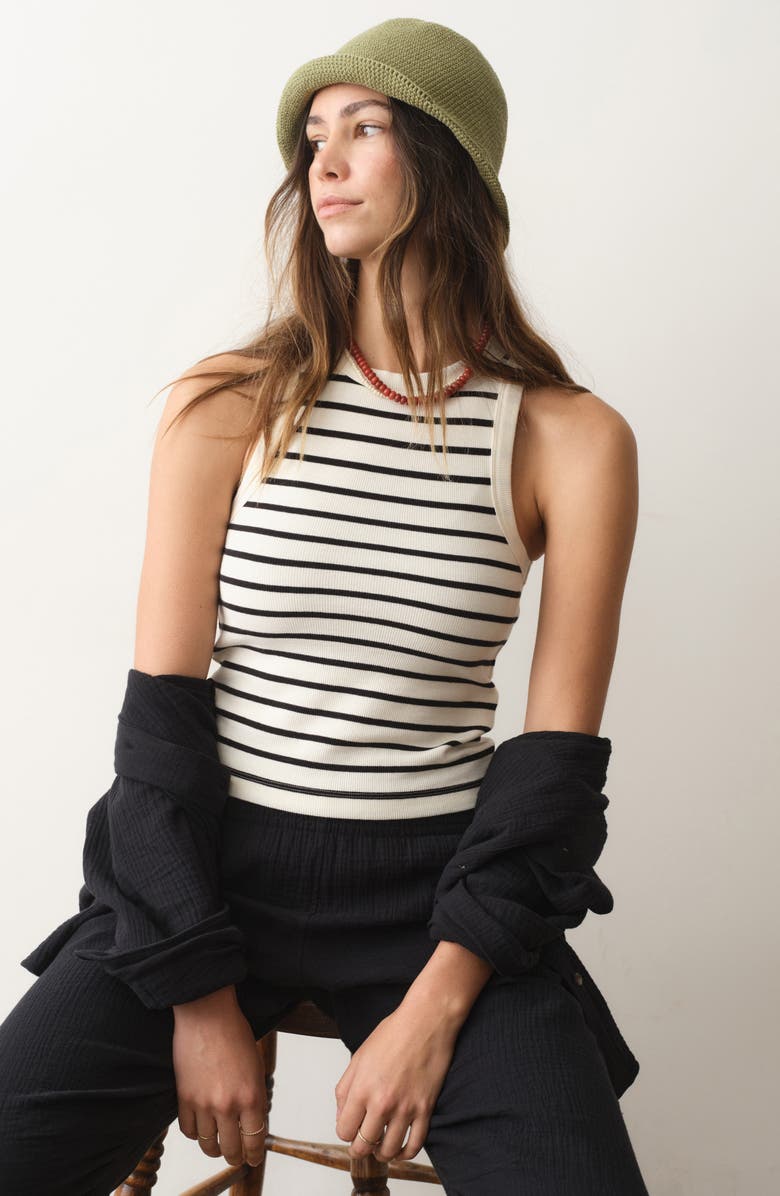 Marine Layer Lexi Stripe Rib Tank, Alternate, color, Cream And Black Stripe