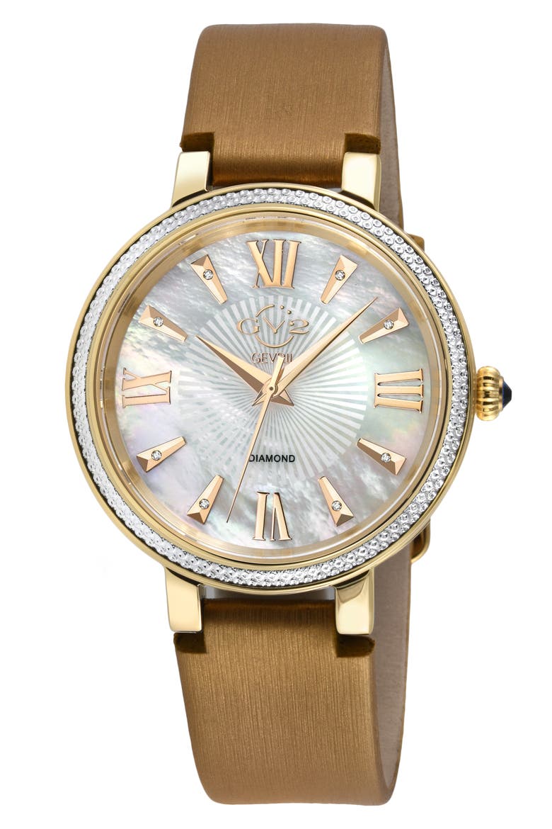 Women's Genoa Diamond Dial Leather Strap Watch, 37mm, Main, color, BEIGE