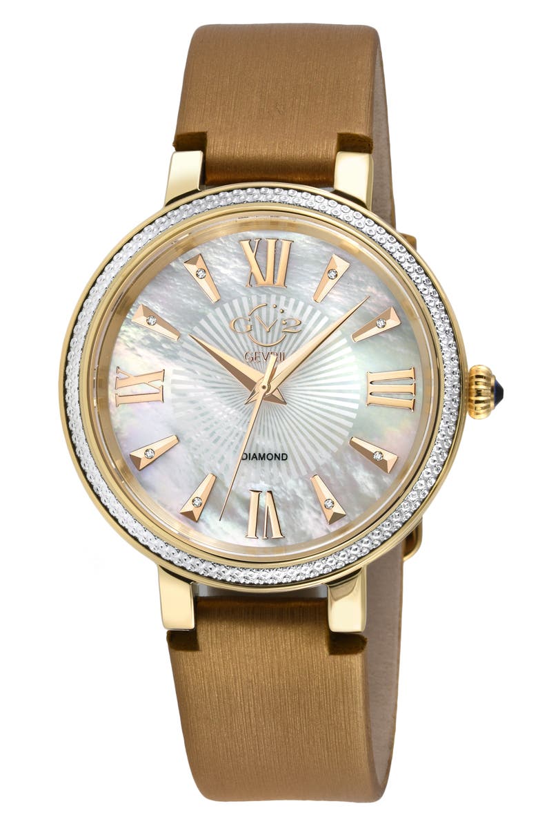 GV2 Women's Genoa Diamond Dial Leather Strap Watch, 37mm, Main, color, Beige