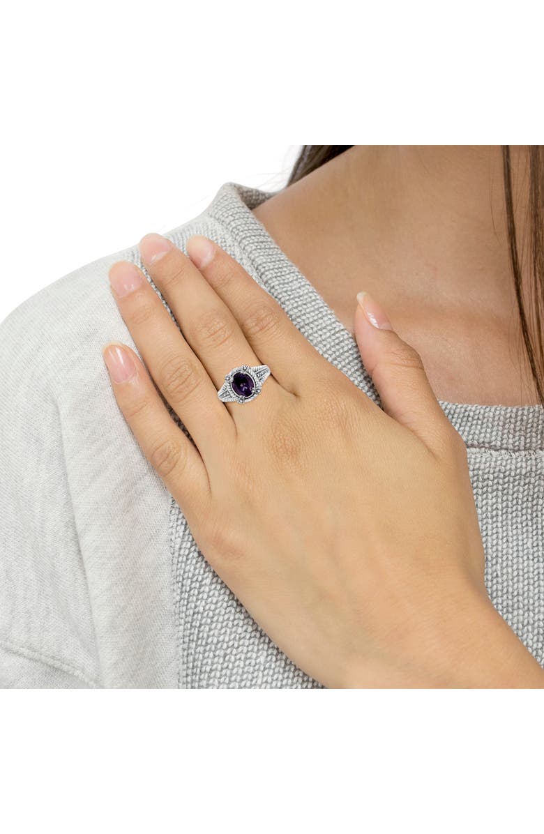 Haus of Brilliance Silver 9X7 Oval MM Purple Amethyst Solitaire and Diamond Accent Ring, Alternate, color, White