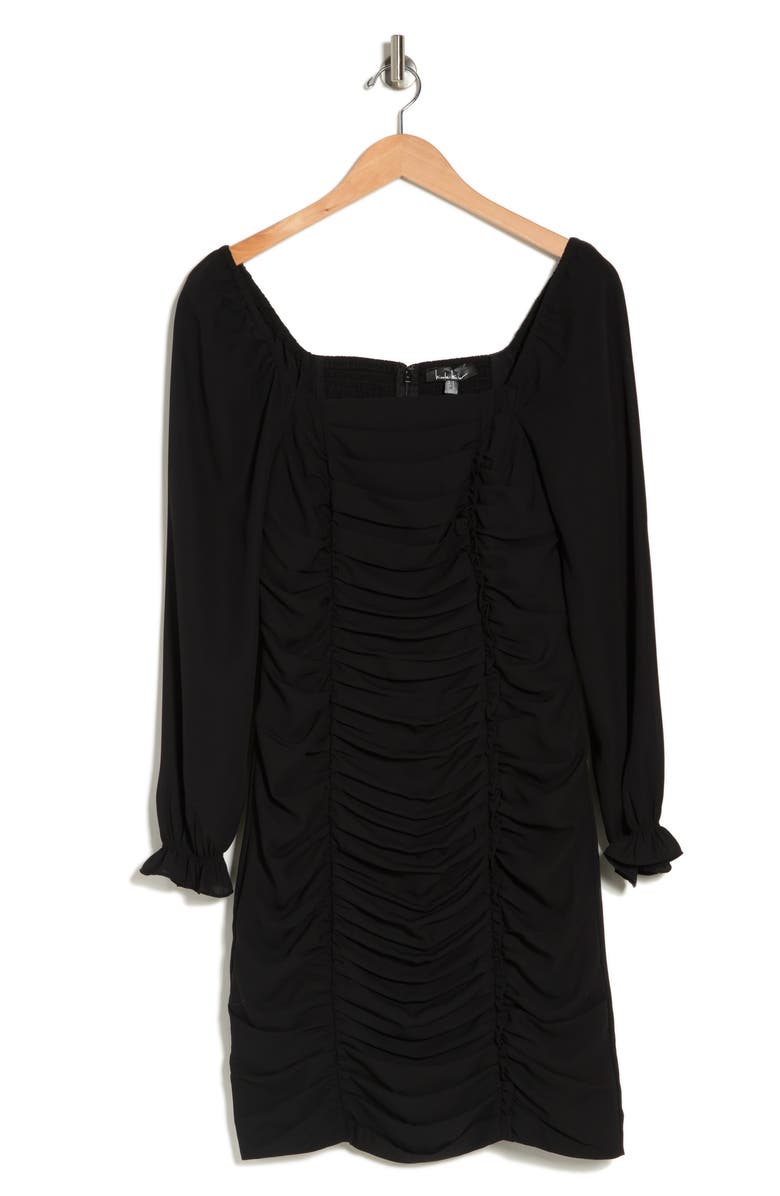 Nicole Miller Lora Ruched Crepe Dress, Alternate, color, Very Black