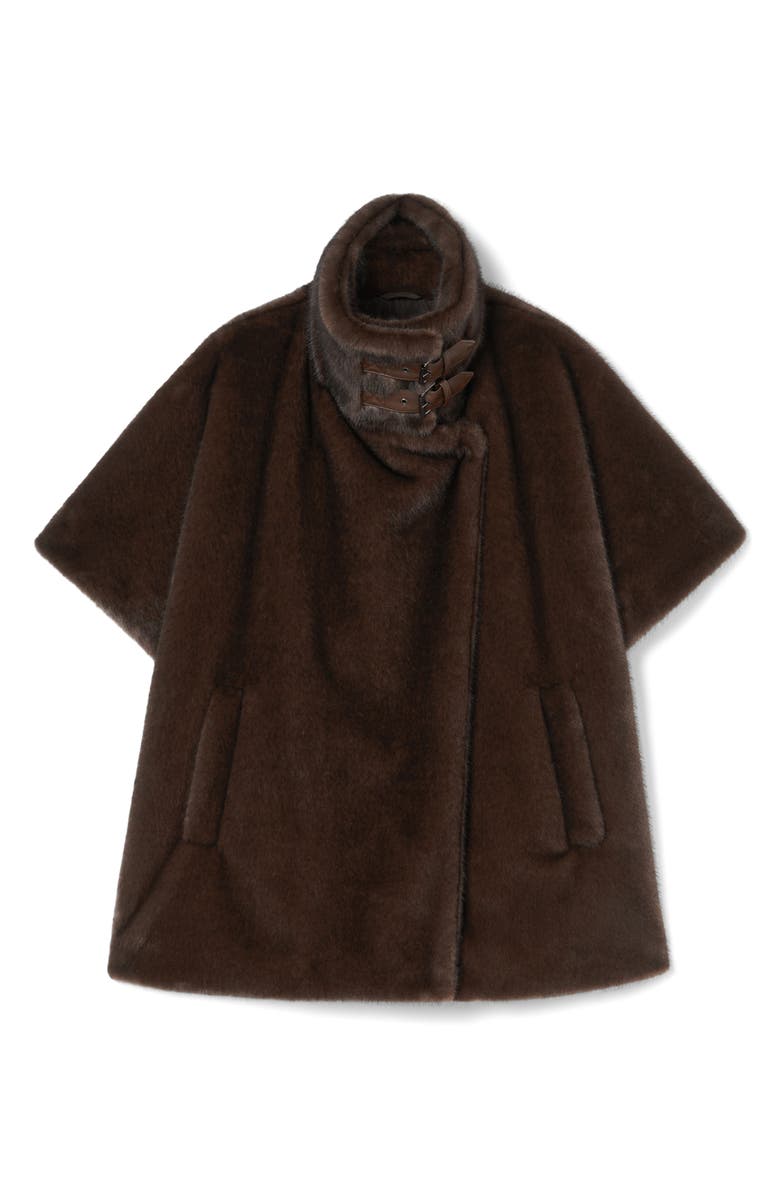 Marina Rinaldi Zenit Short Sleeve Faux Fur Coat, Alternate, color, Chocolate