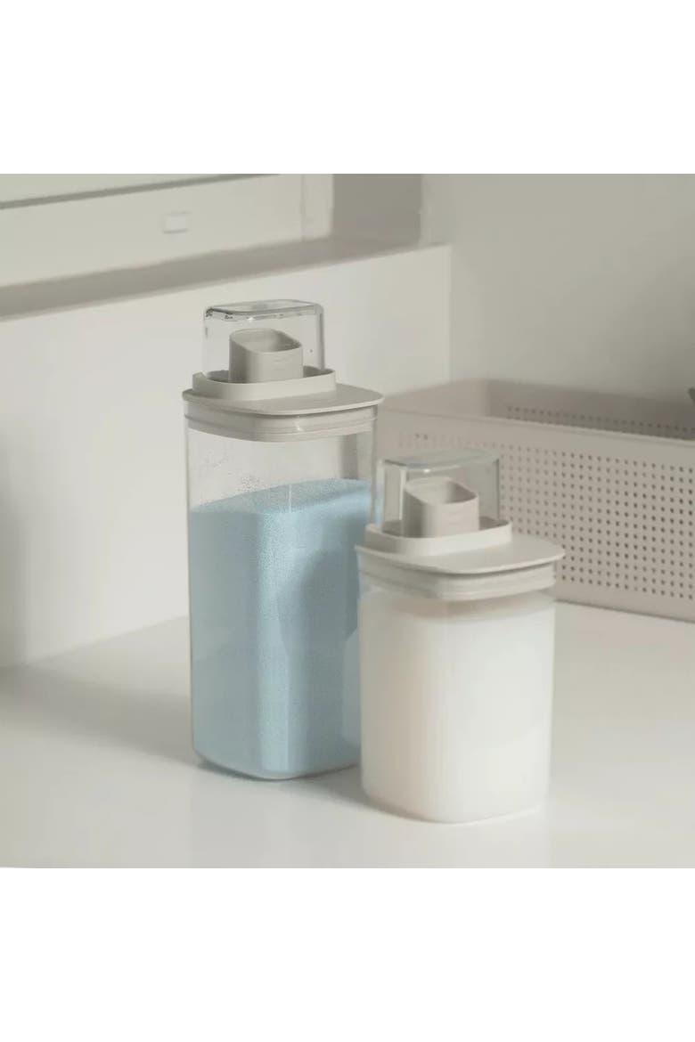 Clear Airtight Laundry Detergent Dispenser Organizer with Measuring Cap 2 Pack 34 oz and 50 oz, Alternate, color, Beige