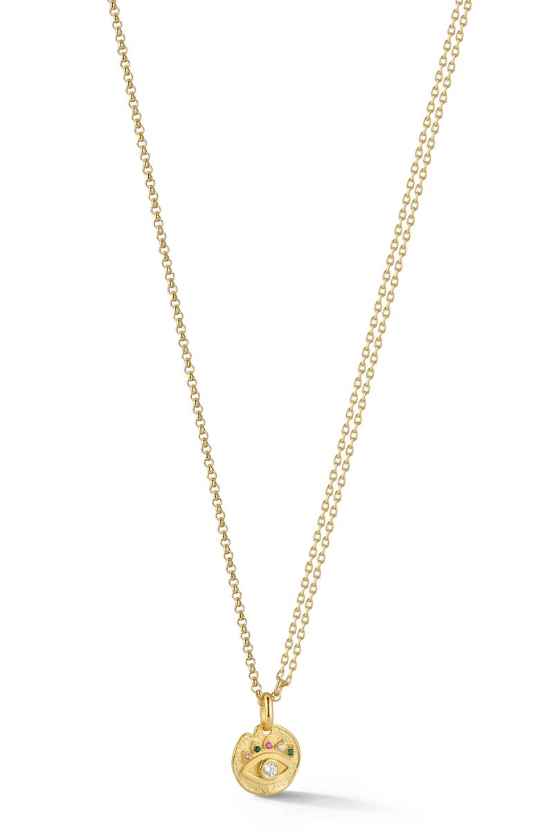 SPHERA MILANO 14K Gold Plated Sterling Silver Cubic Zirconia Evil Eye Pendant Necklace, Main, color, Gold