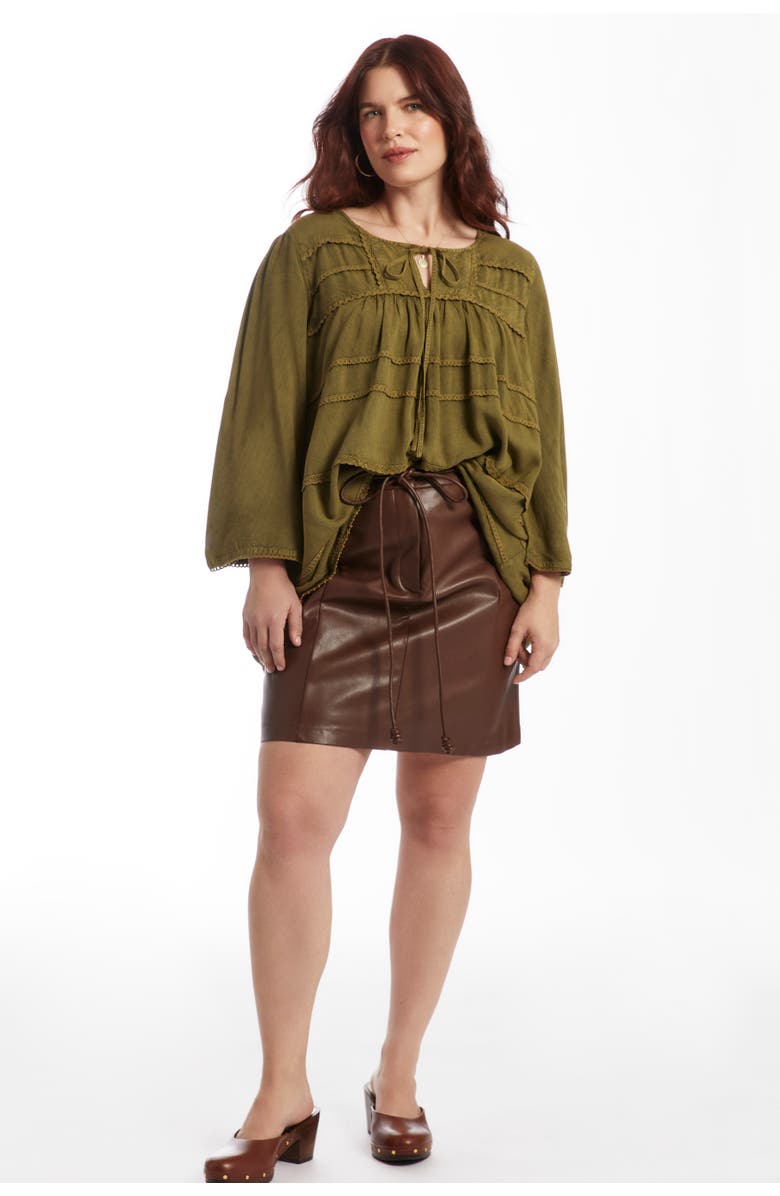 June + Vie Acid Wash Peasant Blouse, Main, color, Slate