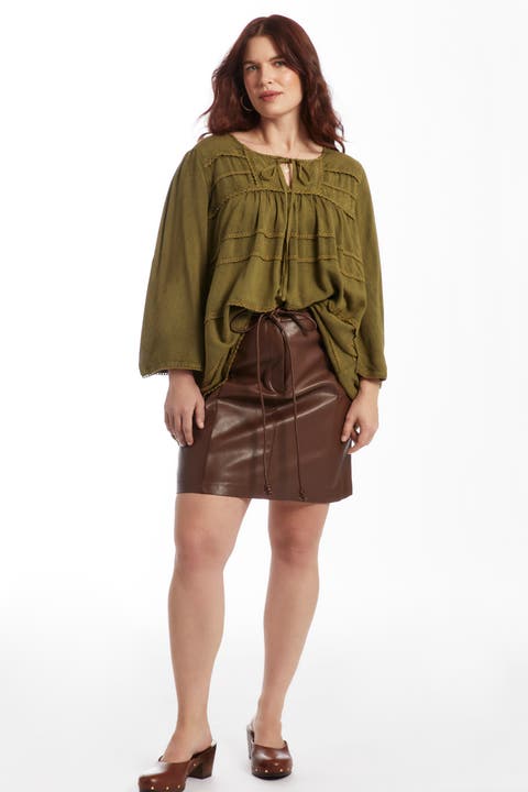 Acid Wash Peasant Blouse (Plus)