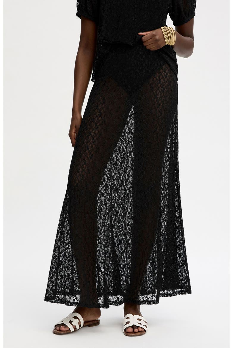 Lace Knit Maxi Skirt, Main, color, TRUE BLACK