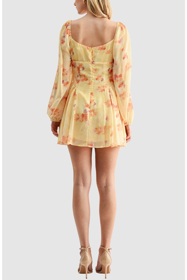 Floral Long Sleeve Chiffon Fit & Flare Minidress, Alternate, color, YELLOW FLORAL