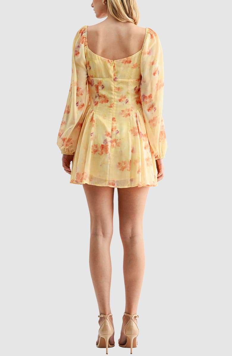 All in Favor Floral Long Sleeve Chiffon Fit & Flare Minidress, Alternate, color, Yellow Floral