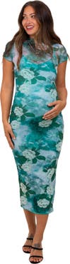PinkBlush Floral Mesh Overlay Fitted Maxi Dress