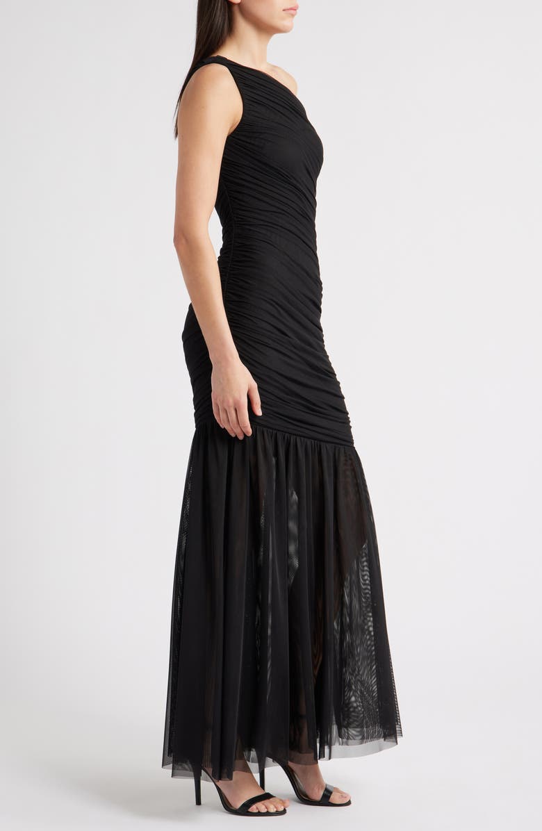 Vince Camuto Drape One-Shoulder Mesh Gown, Alternate, color, Black