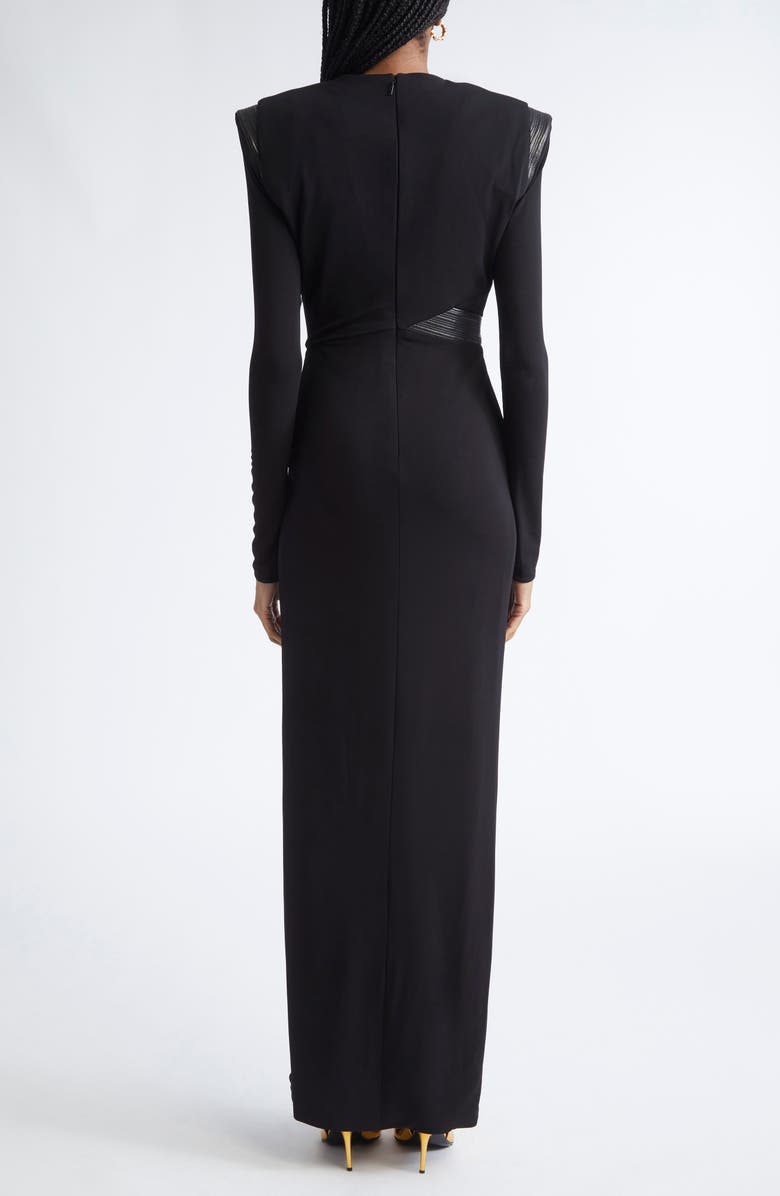 Versace Plunge Neck Long Sleeve Gown, Alternate, color, Black