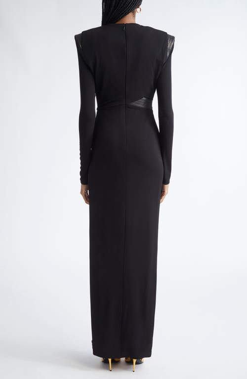 Versace Plunge Neck Long Sleeve Gown In Black