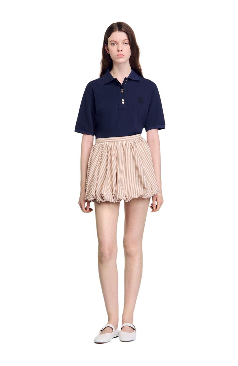 SANDRO Striped bubble skirt, Alternate, color, Sand / Camel