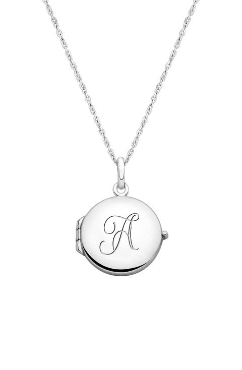 Sterling Silver Round Locket & Engraved Initial 14-16" Necklace
