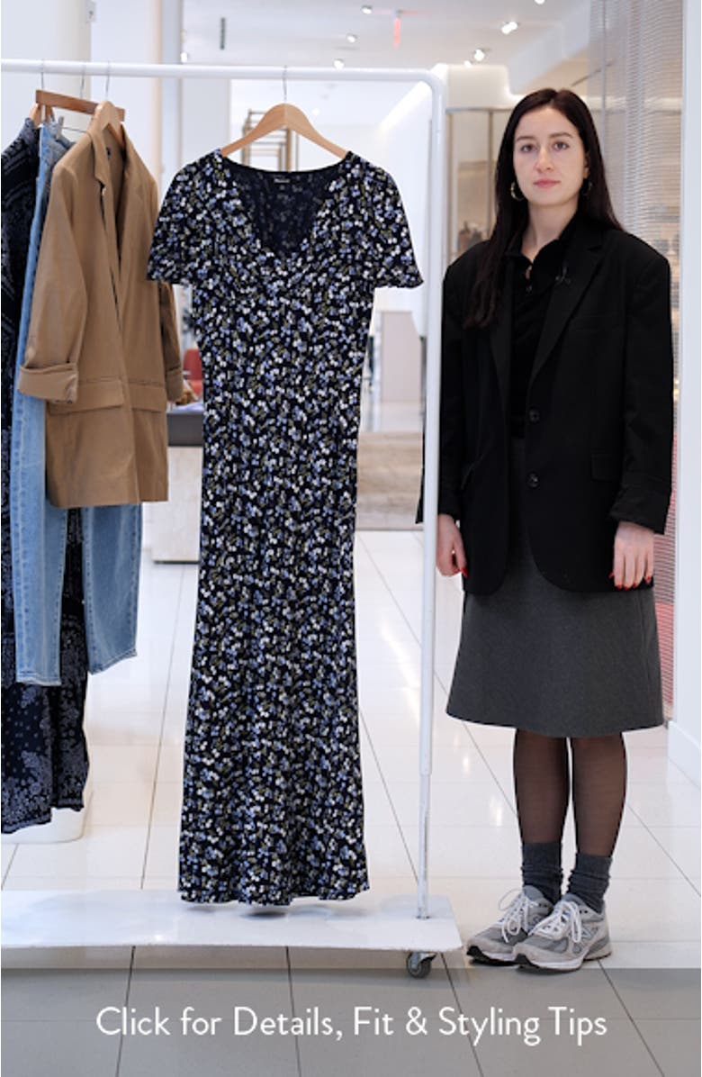 Floral Seamed Flutter Sleeve Maxi Dress