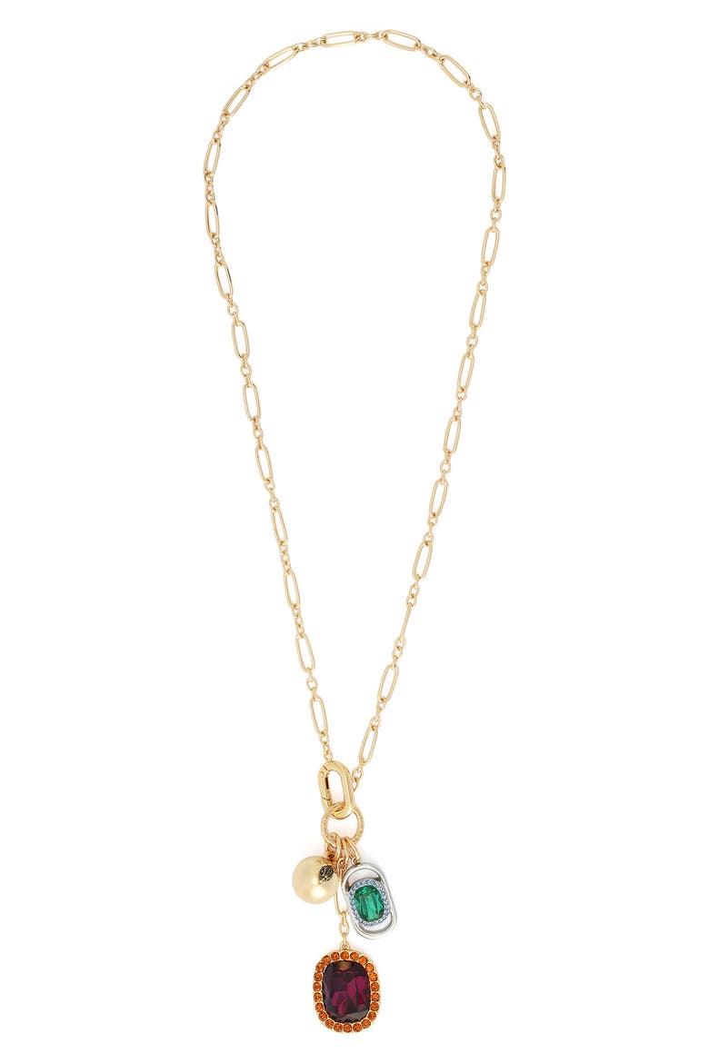 Gemstone Charm Link Long Necklace, Main, color, GOLD MULTI