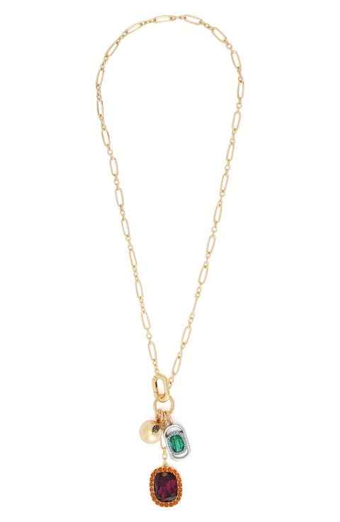 Gemstone Charm Link Long Necklace