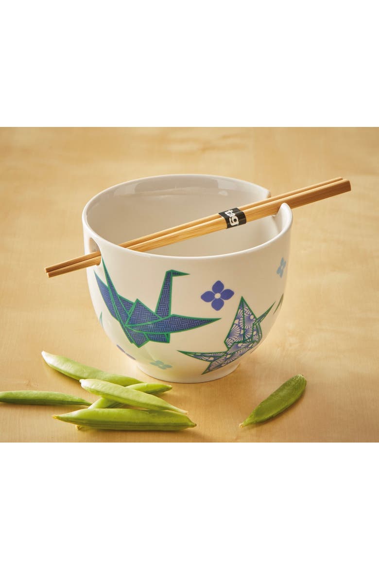 Paper Crane Blue Multi Stoneware Noodle Bowls 16 oz, Alternate, color, Blue