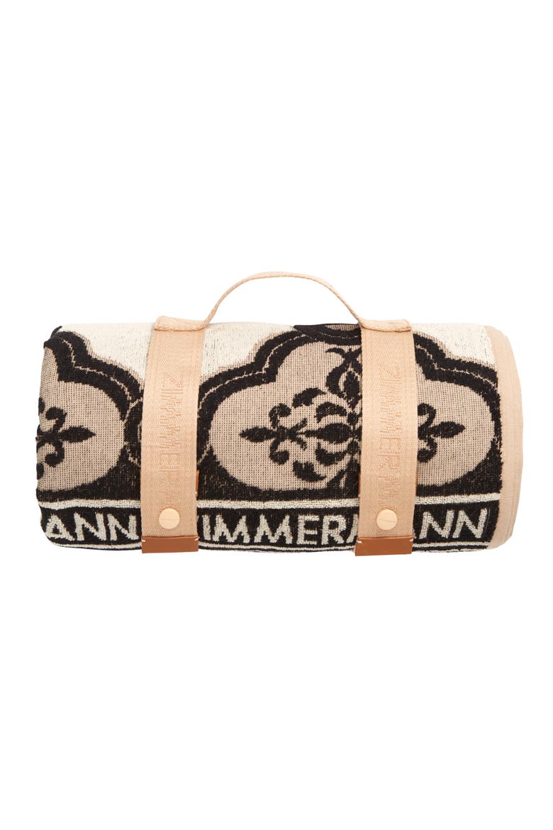 Logo Jacquard Beach Towel & Carry Strap, Alternate, color, CREAM/ BLACK