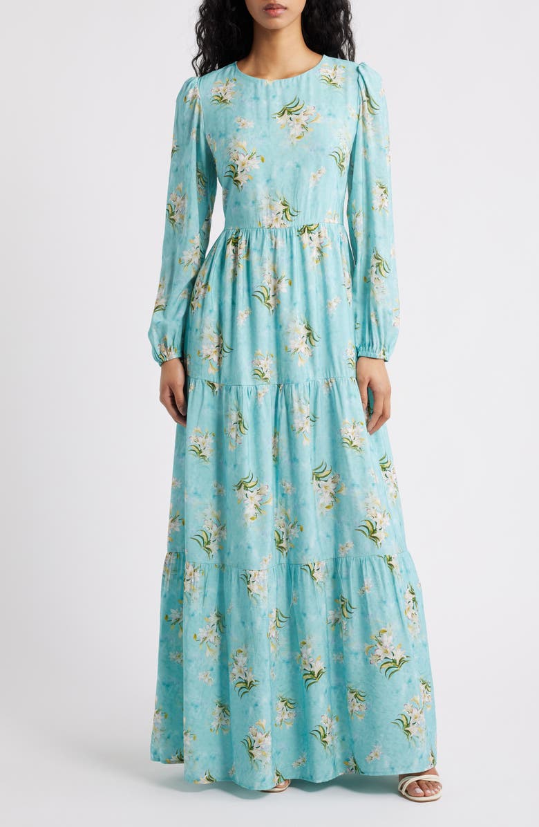 Petal & Pup Bernice Long Sleeve Maxi Dress, Main, color, Blue Floral