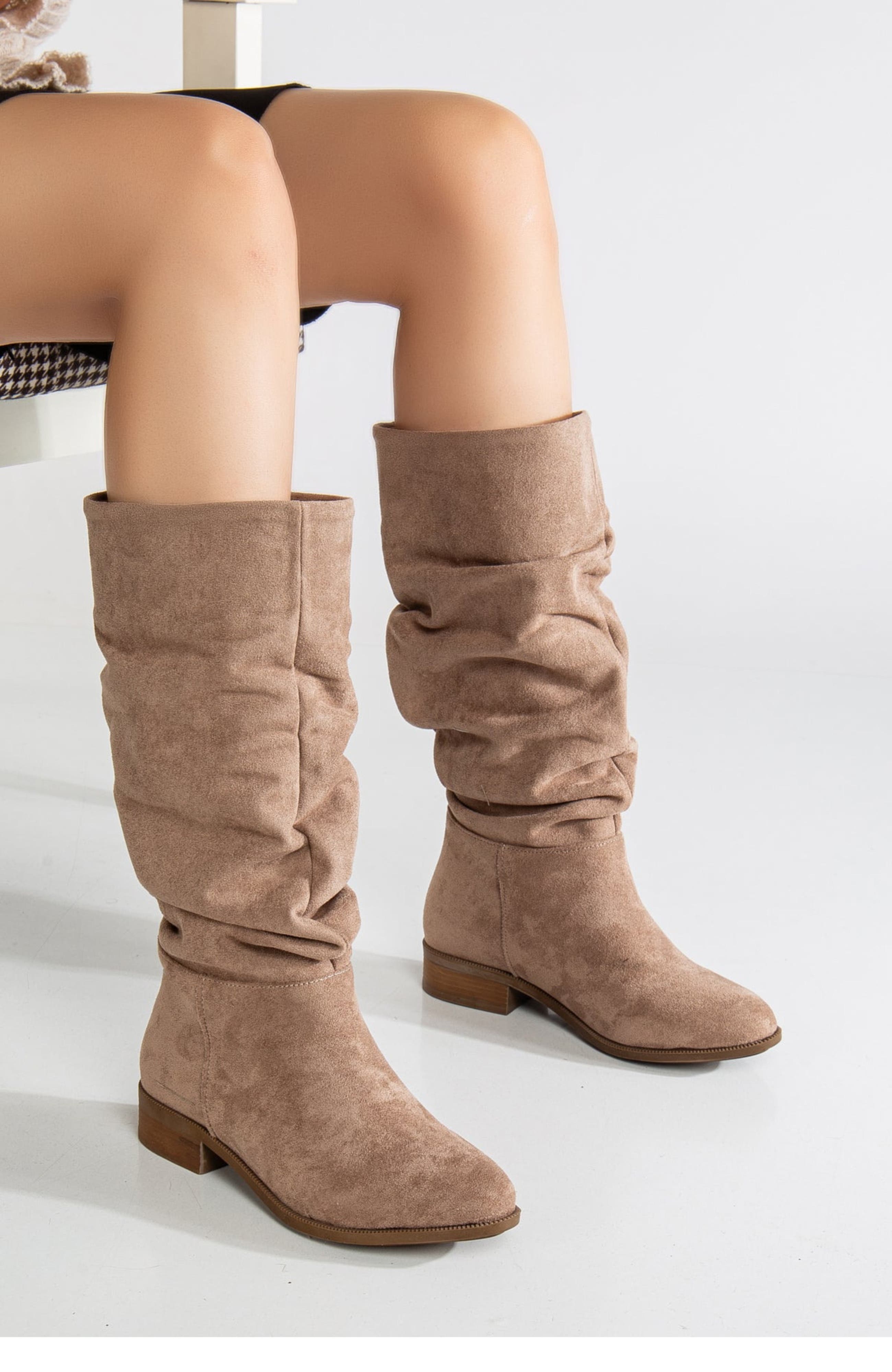 Forever & Always Shoes Maribel Knee High Slouch Boots, Alternate, color, Dark Beige Suede