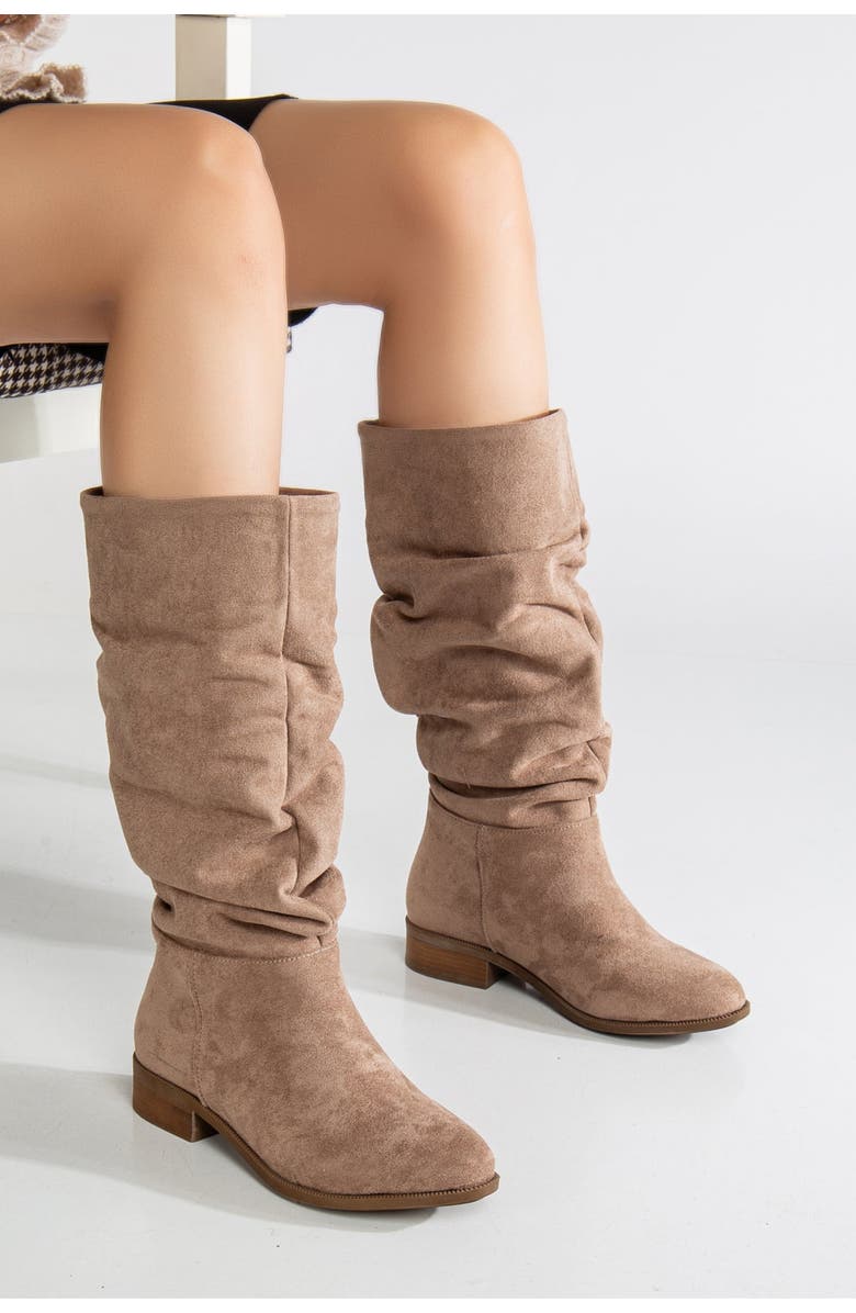 Forever & Always Shoes Maribel Knee High Slouch Boots, Alternate, color, Dark Beige Suede