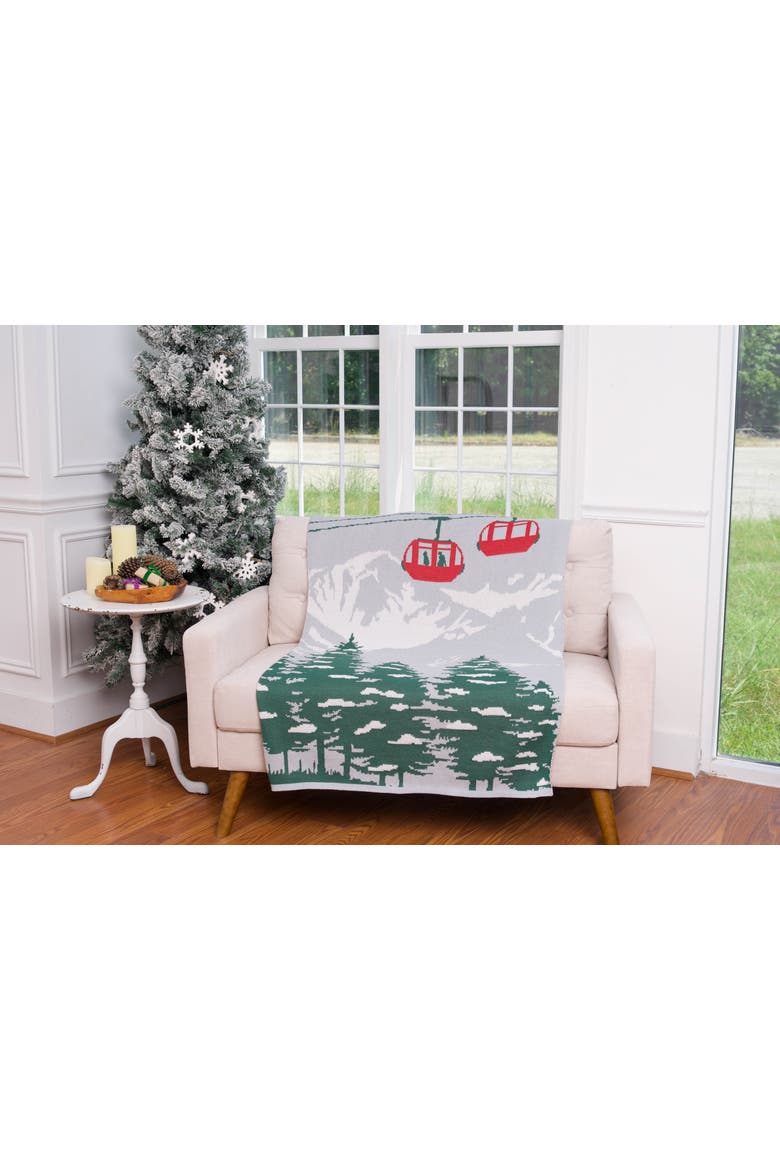 Ski Lift and Pines Indoor Outdoor Knit Throw Blanket, Alternate, color, Gray