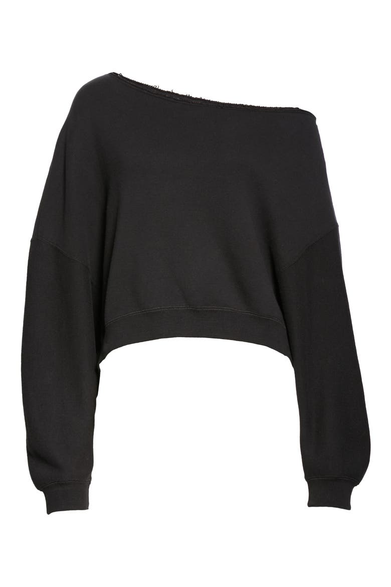 Patti Wide Neck Crop Sweatshirt, Alternate, color, WASHED BLACK