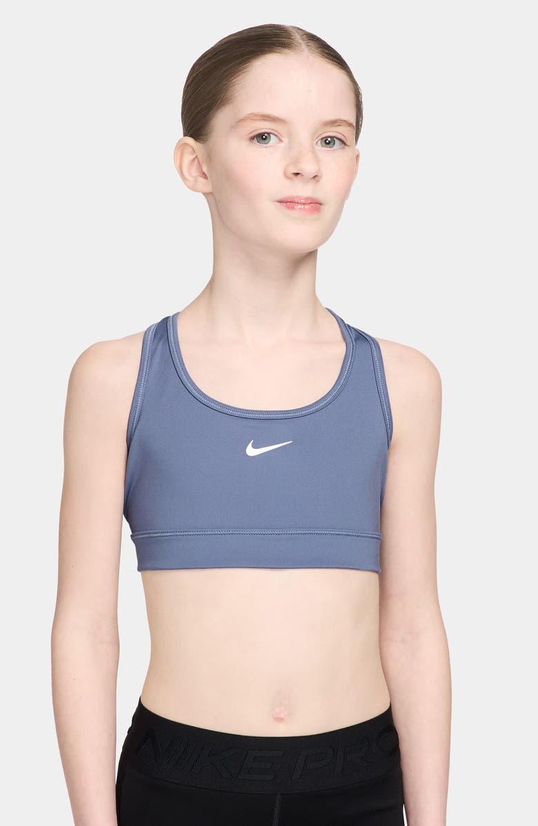 Nike Kids' Dri-FIT Racerback Sports Bra, Main, color, World Indigo/ White