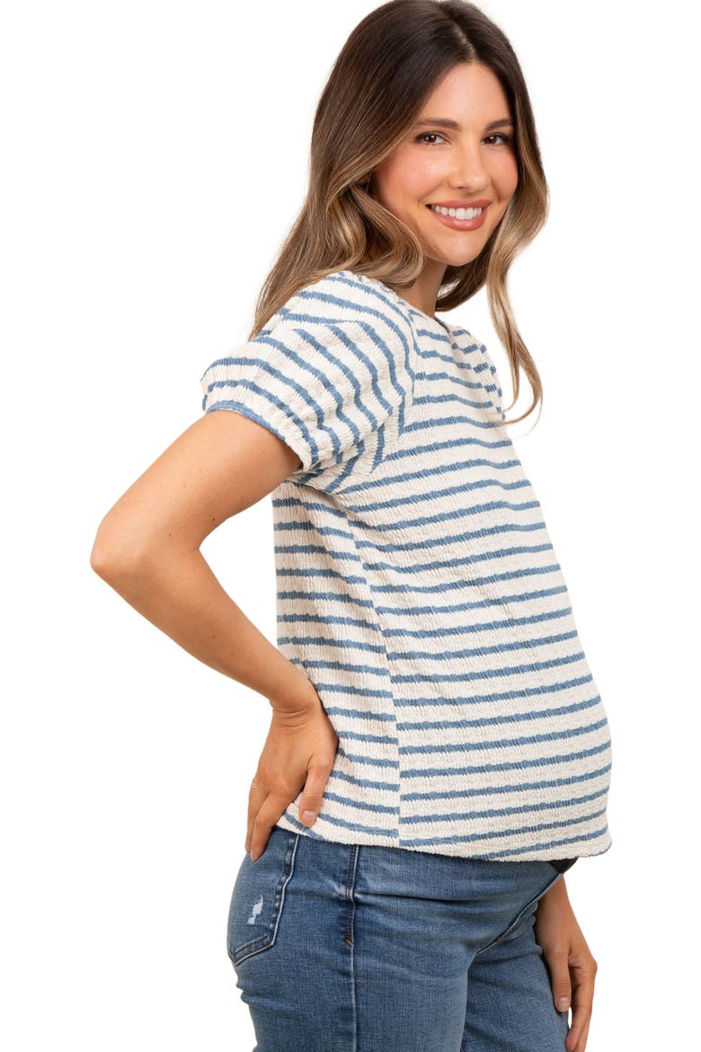 Striped Textured Puff Sleeve Top, Alternate, color, Light Blue