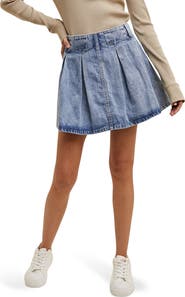 WISHLIST Washed Denim Pleated Miniskirt