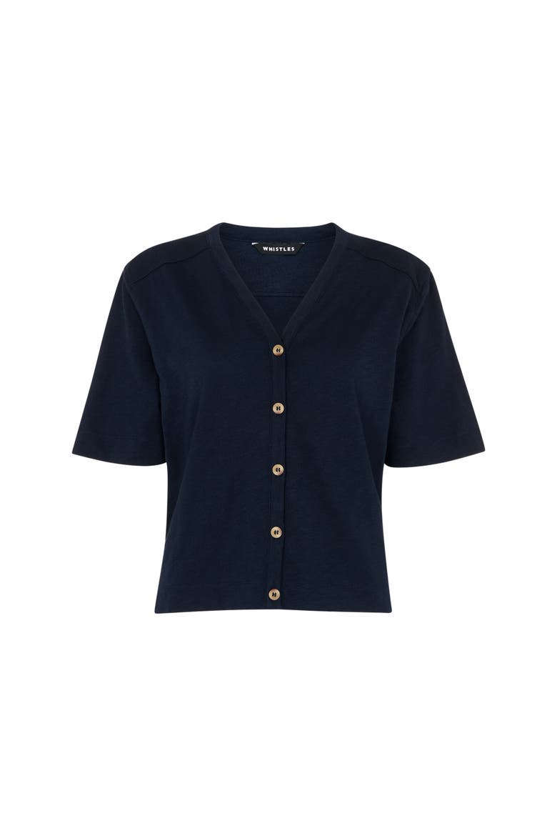 Ella V-Neck Button Through Top, Alternate, color, Navy