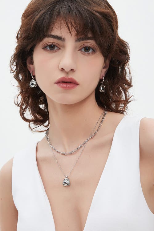 Classicharms Aria Gemstone Pendant Necklace And Figaro Chain Layering Set In Metallic