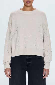Pistola Steph Rhinestone Accent Cotton Crewneck Sweater