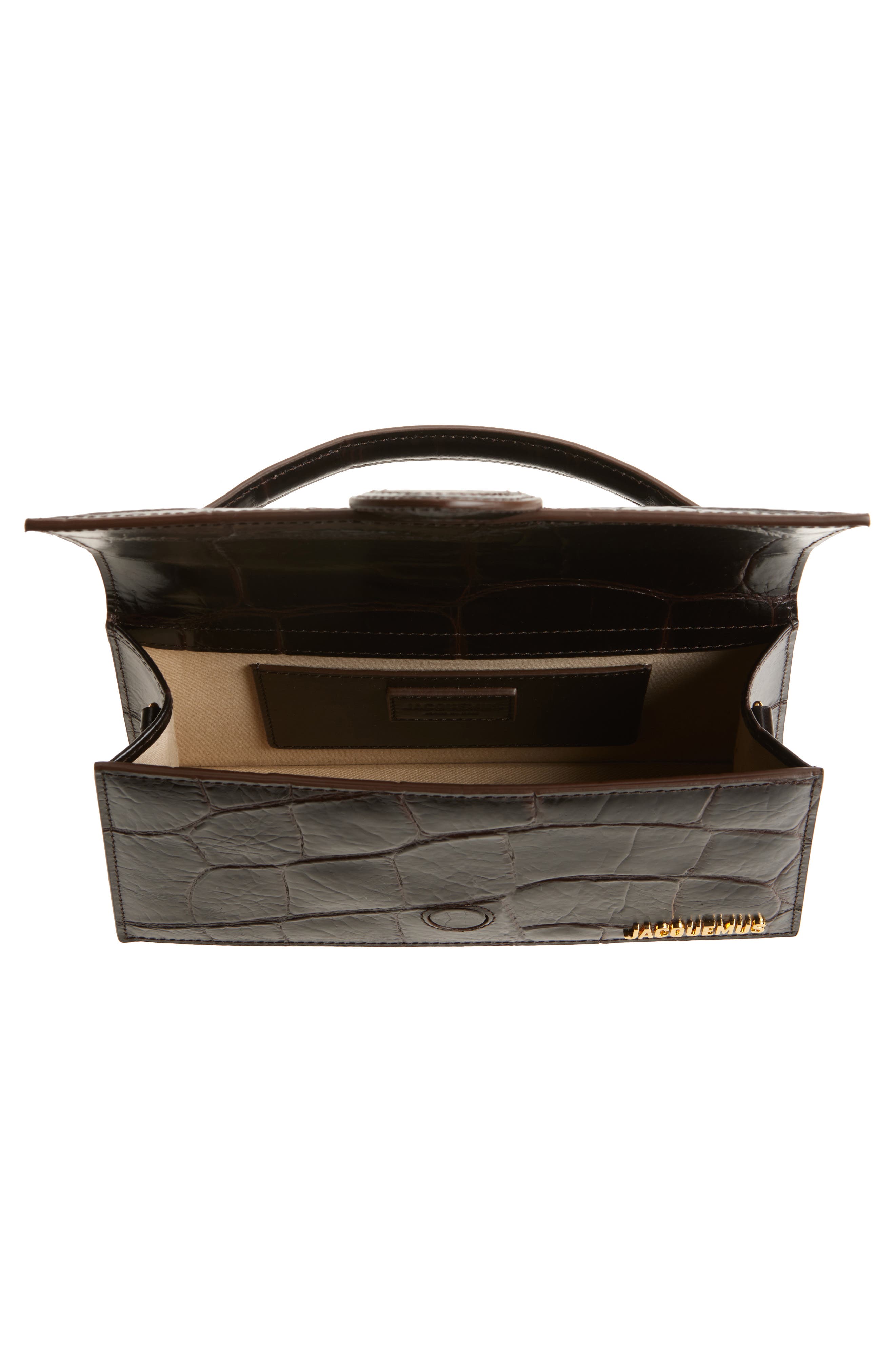 Jacquemus Le Grand Bambino Croc Embossed Leather Crossbody Bag, Alternate, color, Dark Brown 880