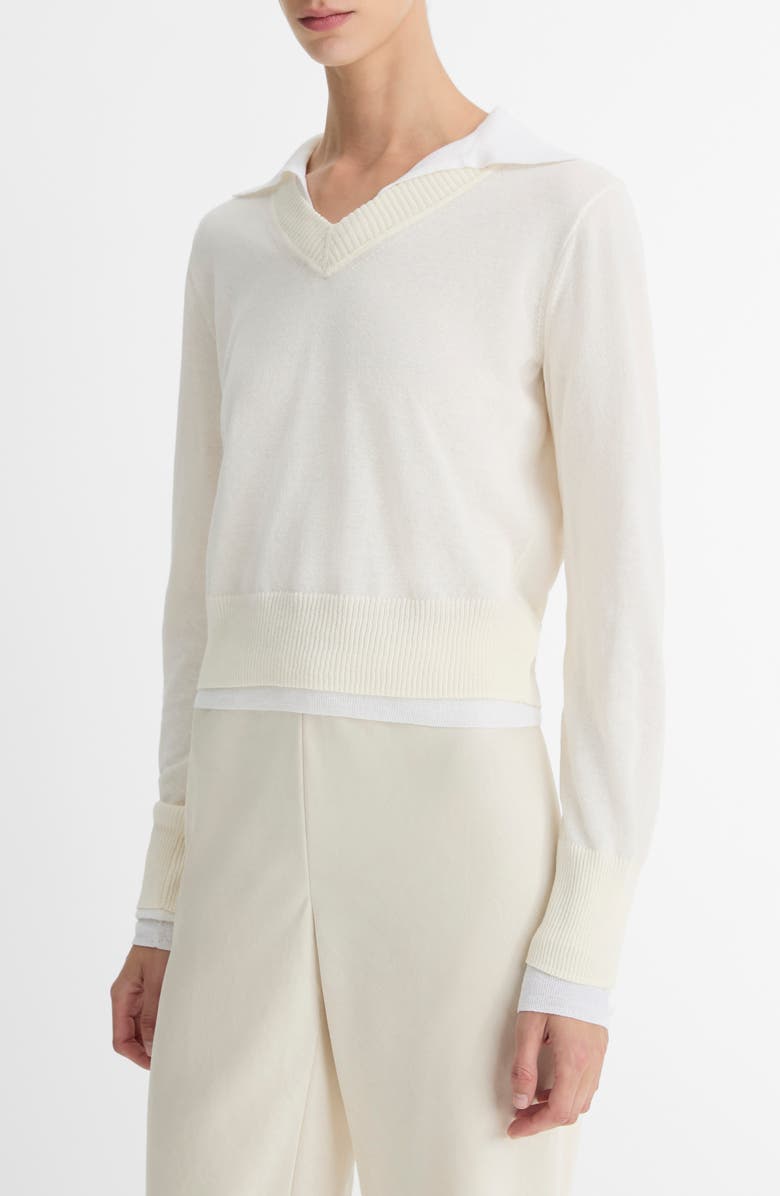 Vince Fine Gauge Collared Sweater, Main, color, Bell/ Optic White