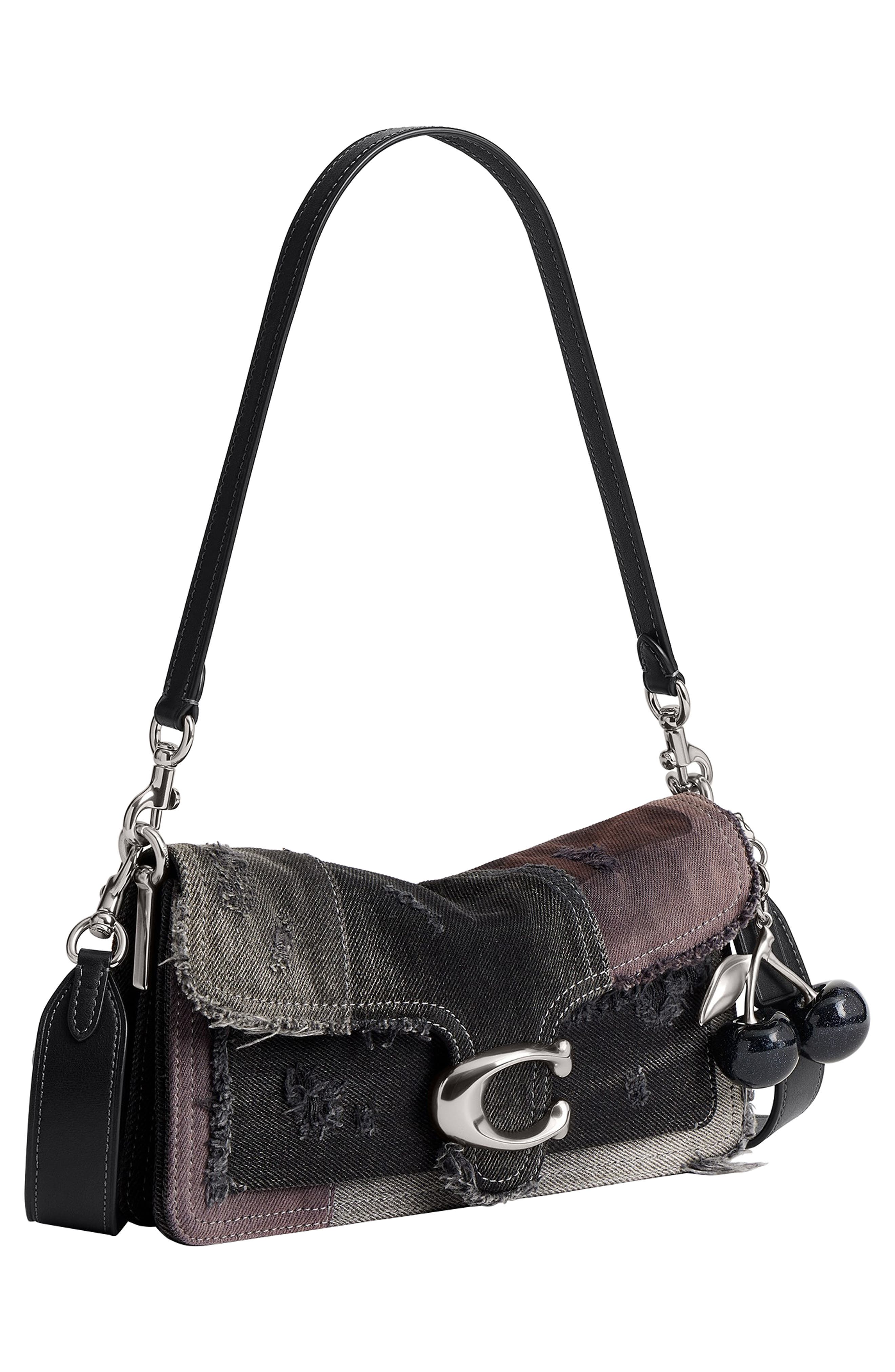 Tabby 26 Denim Patchwork Shoulder Bag with Cherry Charm, Alternate, color, LH/ BLACK