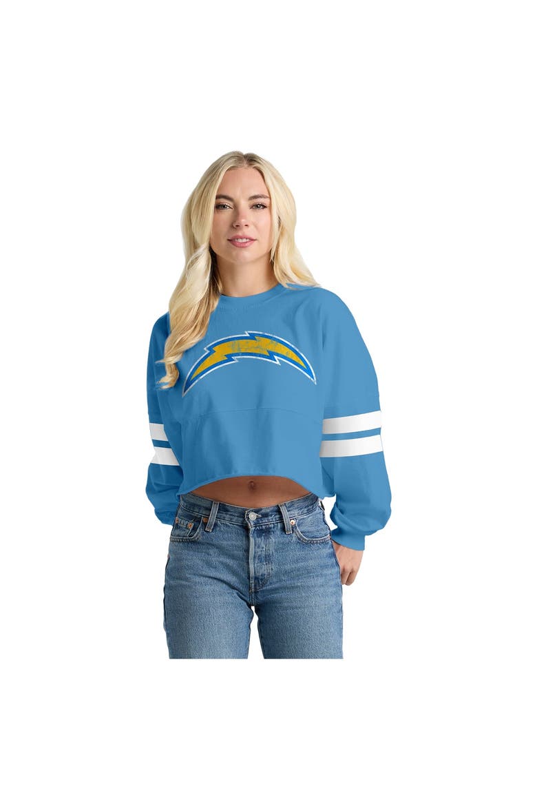 Women's Spirit Jersey  Powder Blue Los Angeles Chargers Oversized Cropped Stripe Long Sleeve T-Shirt, Main, color, Powder Blue