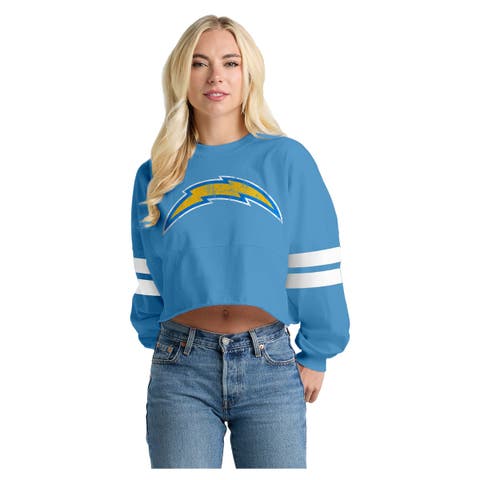 Women's Spirit Jersey  Powder Blue Los Angeles Chargers Oversized Cropped Stripe Long Sleeve T-Shirt