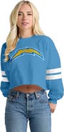SPIRIT JERSEY Women's Spirit Jersey Powder Blue Los Angeles Chargers Oversized Cropped Stripe Long Sleeve T-Shirt