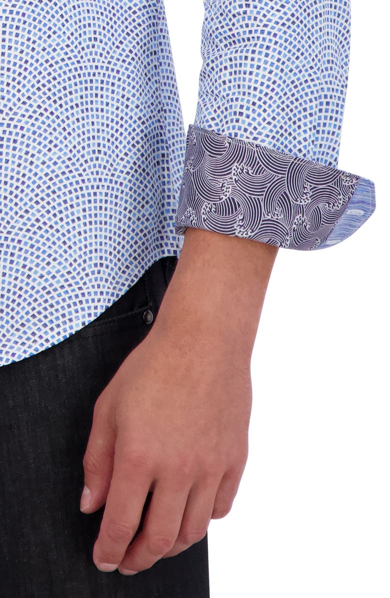 Robert Graham Abstract Grid Print Stretch Cotton Button-Down Shirt, Alternate, color, Blue