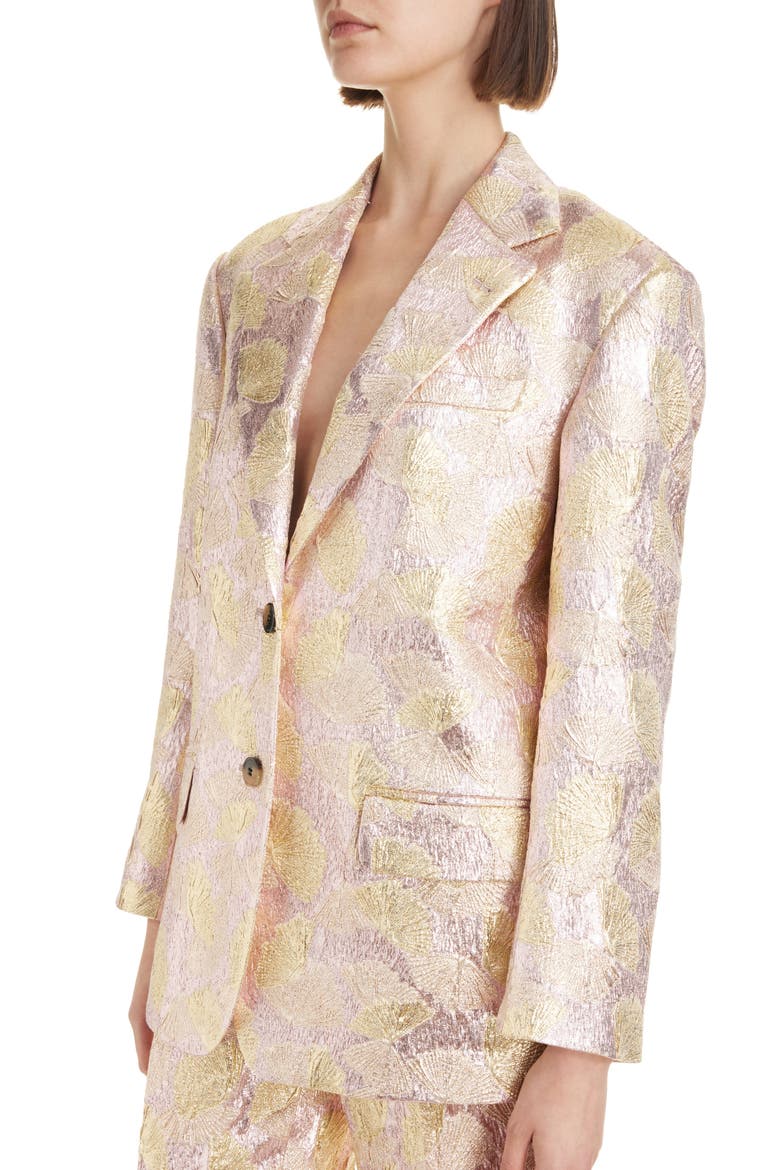 Birdy Shell Print Metallic Brocade Blazer, Alternate, color, GOLD 954