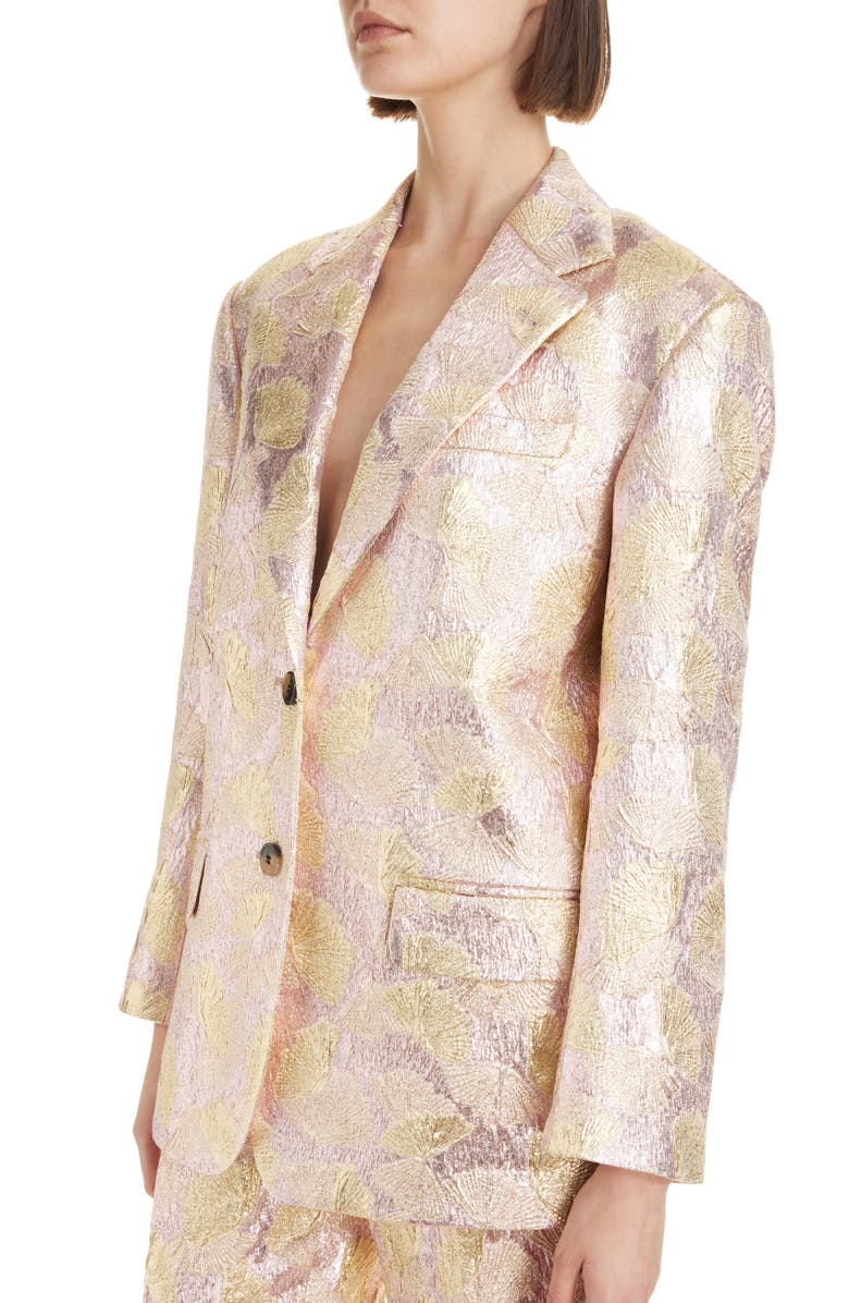 Dries Van Noten Birdy Shell Print Metallic Brocade Blazer, Alternate, color, 